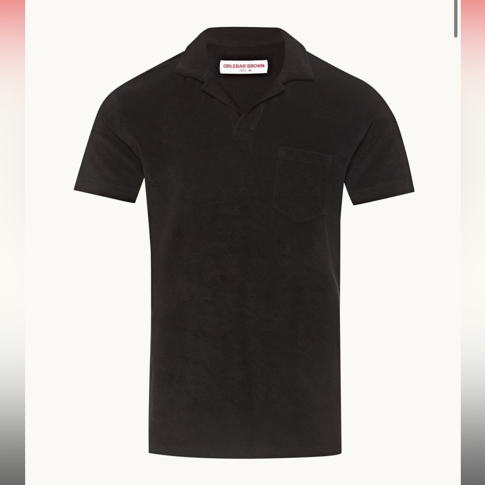 Orlebar Brown Black Tailored Fit Towelling Resort Polo Shirt